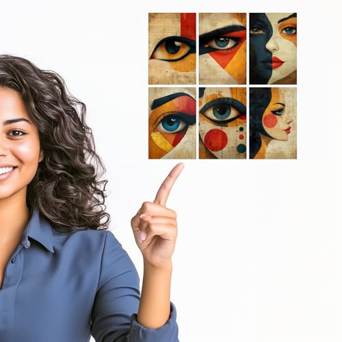 Image of SiddArtify Abstract Eye Wall Art Poster Print Set - Modern Face Art Decor for Living Room Bedroom Office - Set of 2-4x6 Inch - Board (Pack of 6) - Sticker (Pack of 6)