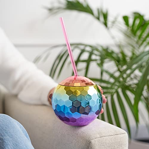 Blush Rainbow Disco Ball Lid and Straw 16 Ounce Cute Sparkly Glitter Cocktail Cup, Set of 1, Party Supplies, 1 Count (Pack of 1) - Thumbnail 4