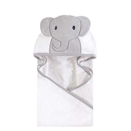 Image of Hudson Baby Unisex Baby Cotton Animal Face Hooded Towel, Modern Elephant, One Size