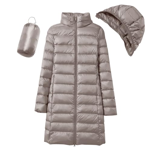 Plumifero Ultraligero Mujer Largo Abrigo Acolchado con Capucha Extraíble Chaqueta Larga y Ligera de Plumón para Mujer Abrigo Ajustado Ropa de Abrigo Impermeable Invierno Cálido Senderismo - imagen 4