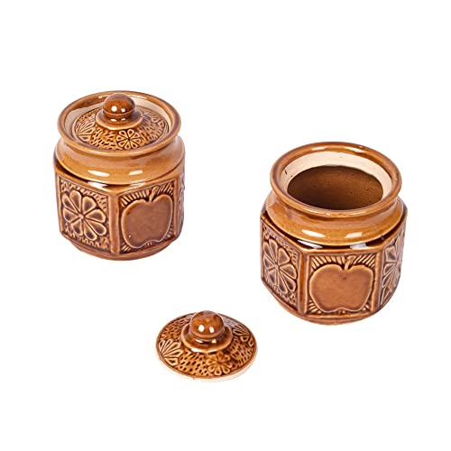 Image of AAKRITI ART CREATIONS Ethnic Martaban Set of 2 | Handcrafted Ceramic Pickle Jar & Mukhwas Box | Decorative Kitchen Storage Container & Jar Set | Aesthetic Dining Table Serving Set