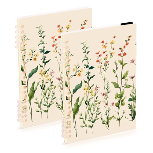 Mnsruu Flower Herbs Spiral Notebook Journals 2 Pack, Hardcover Lined Journal for Women, A5 College Ruled Notebooks for Journaling Writing Work Office School 5.7x8.3 Inch