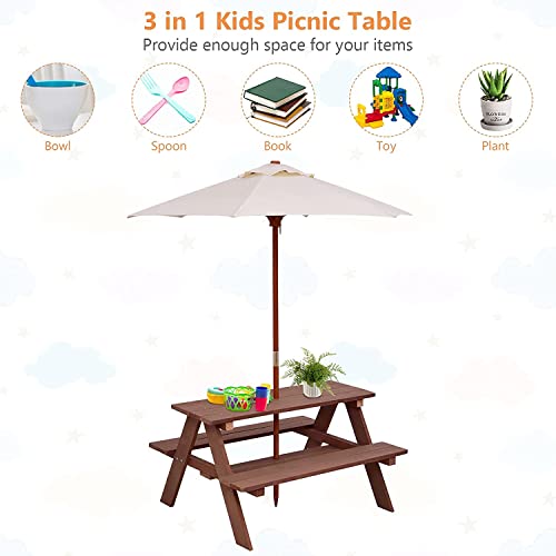 image for HONEY JOY Kids Picnic Table, Wooden Table & Bench Set w/Removable & Fo