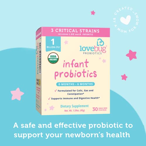 Lovebug Award Winning Usda Organic Probiotic For Infants | Ages 0-6 Months | Helps With Colic, Reflux, Diarrhea, Constipation & Gas | Tasteless Powder | Sugar Free | Allergen-Free, Non-Gmo & Vegan #TOP5