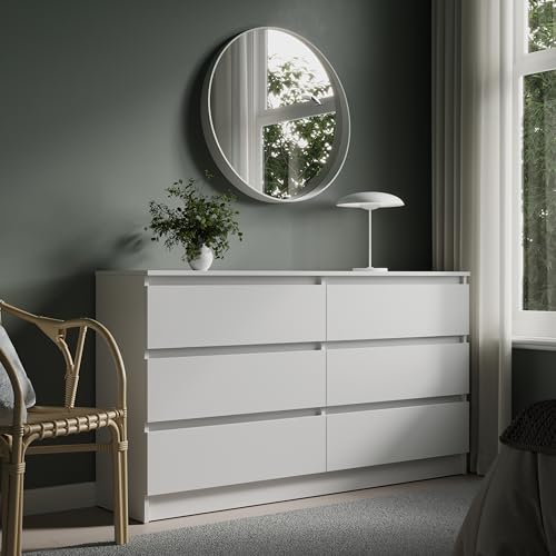 Home Collective Kommode 140cm breit mit 6 Schubladen Kommode weiß Holz Schrank Kommode mit Schubladen Sideboard Highboard Anrichte Schlafzimmer Wohnzimmer Flur Büro Organizer Breite 140 cm Höhe 78 cm
