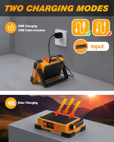Image of 2 Pack Solar Rechargeable Work Light, 144 LED Led Work Light | Portable Flood Light with Stand, IP66 Waterproof Outdoor Working Light with 4 Modes for Emergency Mechanic Camping Repair