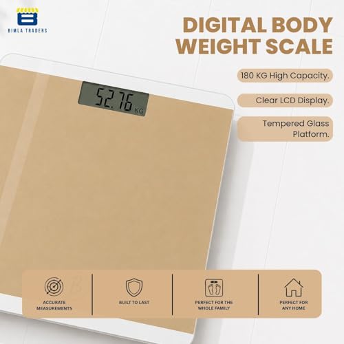Image of Btag Premium Digital Body Weight Scale | 26x26 cm Wide Platform | Clear LCD Display | Anti-Skid Base | 180 kg Capacity Block Design (Camel)