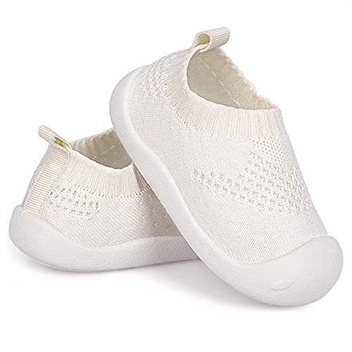 Zapatos para bebé de 1 a 4 años, zapatos para niños, niños y niñas, suela suave, no deslizante, malla de algodón, transpirable, ligero, material TPR, sin cordones, exterior, Blanco, 11.0 cm
