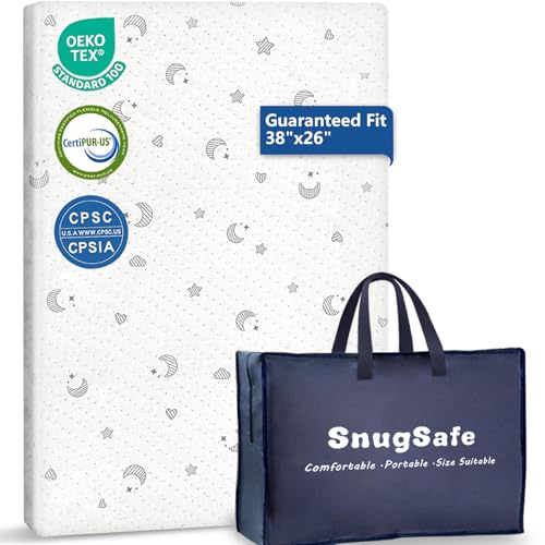 Image of Breathable Pack and Play Mattress Pad (38 inchx26 inchx1.8 inch), Waterproof Pack n Play Mattress Pad with Anti-Slip Bottom, Portable Playard Mattress with Carry Bag, 1.8 inch Thick