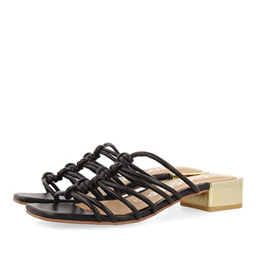 GIOSEPPO Sandalias Negras de Piel con Tiras con Nudos y tacón bajo para Mujer kupang