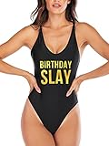 HYTENSUN Women's Criss Cross Back Birthday Slay Queen One Piece Swimsuit Dirty 30 Champagne Campaign High Cut Bathing Suit