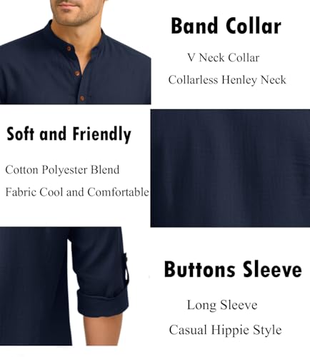 Image of Zombom Men's Cotton Blend Kurta Shirt with Full Sleeves Mandarin Collar Neck Solid Pattern for Men Regular Fit Ethnic Wear Casual Festive Top Modern Style | Cotton Shirt for Mens