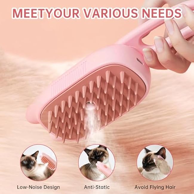Cat Steam Brush for Shedding, 4 in 1 Rechargeable Steam Brush for Cats and Dogs, With 360¡ã Rotating Arm for Long and Short Hair Cats and Dogs Grooming Supplies-FDon7KdL
