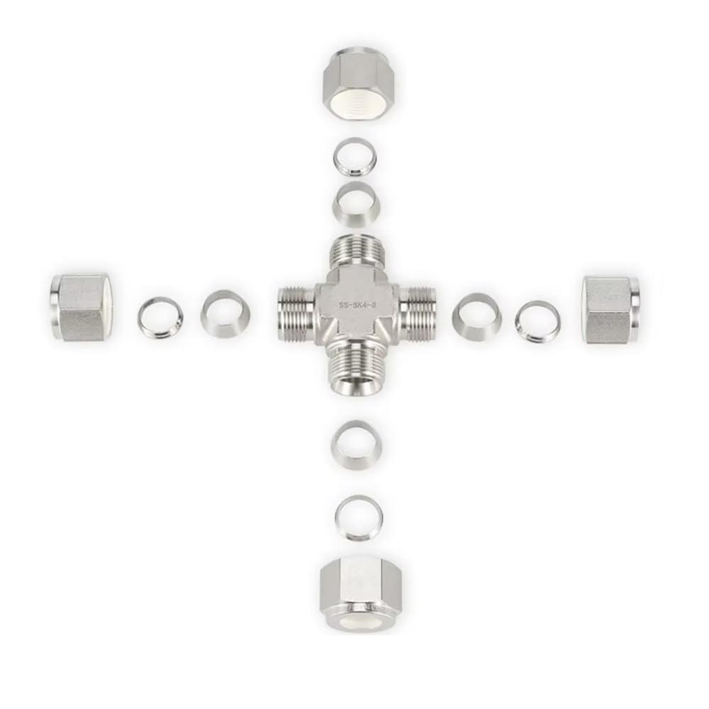 Accesorio De Tubería Transversal De Acero Inoxidable 316, Unión De Compresión De Virola Doble De 4 Vías, Pieza De Repuesto De Conector De Tubo Resistente A Altas Temperaturas(0.25 inch LOK)