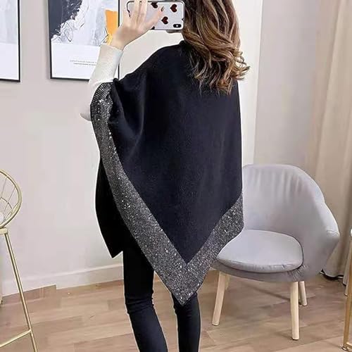BednL Shiny Women's Wool Shawl,Irregular Poncho,Womens Elegant Knitted Shawl Poncho,Bat Sleeve Warm Knitted Capes for Women4
