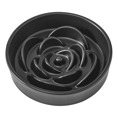 Welloyed 8.25'' Ceramic Slow Feeder Dog Bowls - Petal Shape Modern Dog Food Dish for Medium and Large Breeds, Puzzle Maze Bowl to Slow Down Eating, Anti-Gulping, Dishwasher & Microwave Safe, Black