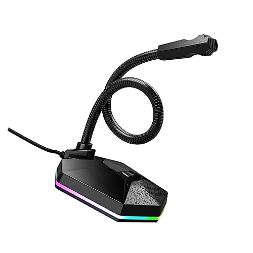 Microphone USB flexible Yardwe antibruit noir avec éclairage RGB pour PC