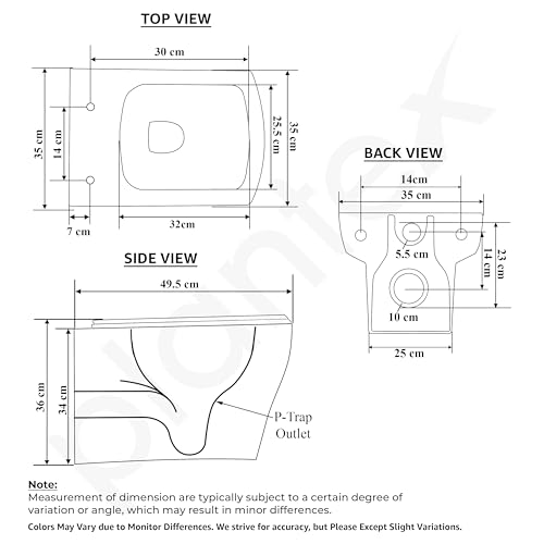 Image of Plantex Commode for Toilet /Ceramic Western Toilet /Square Wall Hung Commode with Soft Closing Toilet Seat - P Trap Outlet - (White)