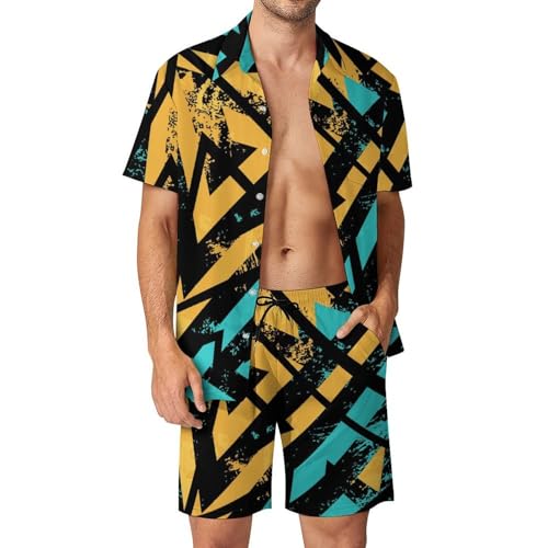 Chemise Hawaïenne Homme Ensemble Imprimé Géométrique Tissu Léger et Fluide pour l'Été S