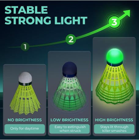 Image of Premium LED Badminton Shuttlecock 12 Pcs Pack, Glow in The Dark Light Up Birdie for Night Play, Durable Nylon Plastic Shuttle for Indoor Outdoor Games, Red Green LED for Kids & Adults