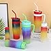 3-Piece Plastic Tumblers with Lids & Straws, 40/20/7 oz Reusable Plastic Cups for Women, BPA-free, Leakproof, Blue