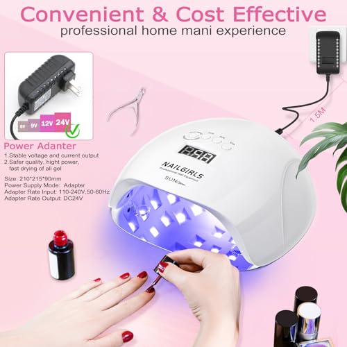 UV LED Nail Lamp,NAILGIRLS Gel Nail Lamp Professional 220W Gel Polish Nail Dryer Curing Lamps with 4 Timer Presets, Auto Sensor, Detachable Base, Nail Art Tools for Fingernail - Image 5