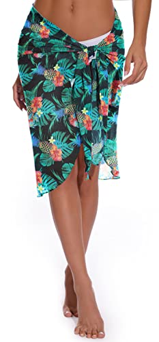 Women Beach Sarong Bating Suit Cover Ups Wrap Skirt Summer Bikini Scarf For Swimwear (Pineapple Floral) One Size #TOP3