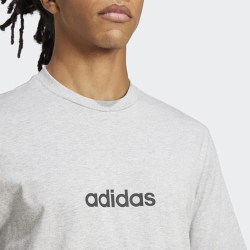 adidas Uomo Essentials Linear Single Jersey tee, Medium Grey Heather/Black, XL