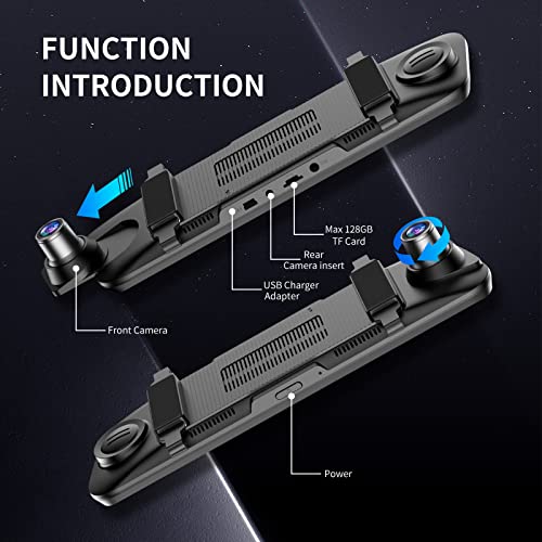 PRUVEEO Mirror Dash Cam Front and Rear, Dual Dashcam 1080P Backup Rear View Camera,10 inch Full Touch Screen, Loop Recording,Parking Monitor 170° Wide Angle (J12)