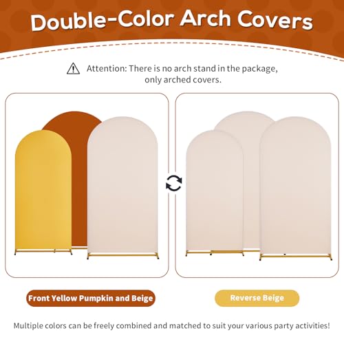 Image of SoarDream Arch Backdrop Covers Wedding Arch Backdrop Cover 6FT 6.6FT 7.2FT Set of 3 Spandex Fitted Arch Wall Stretchy Backdrop Covers for Birthday Party (Yellow Beige Pumpkin)