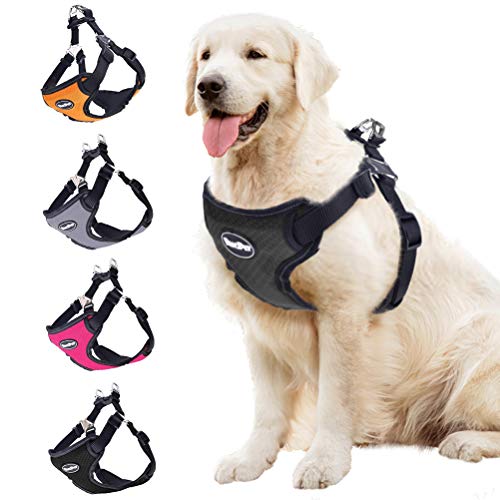 BINGPET No Pull Dog Harness Adjustable Soft Vest Reflective for Outdoor Walking, Black Large