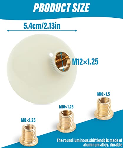 Yakefly Universal Luminous Gear Shift Knob,Round Ball Shift Knob 5 6 Speed,Car Gear Shifter Head,Car Shifter Knobs With 3 Adapters,White Acrylic Stick Shift Knob Fit (Luminous-Cream/Blue) #TOP1