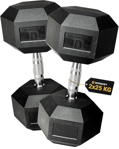 HQ Germany® Hexagon Hanteln 25kg 2 Stück | Geruchsarm, ±1,5%...