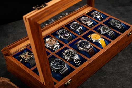 Image of Luxury Watch Case Storage Collection, Watch box for men and women,Wrist Watch Display Box Organizer for Men and Women 12 Slots, Gift For Him,Christmas, Valentine;s Day, Dark Indian Rosewood Made