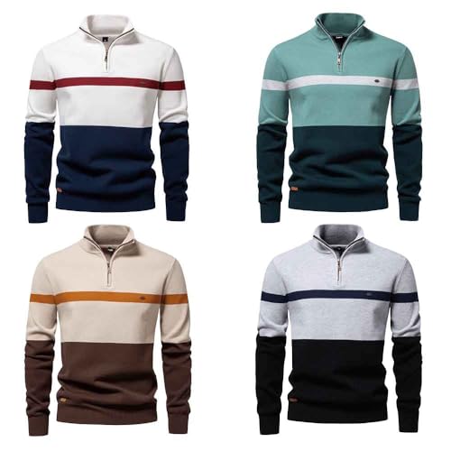 Men's Quarter Zip Pullover Sweater, Autumn and Winter Stand up Collar Sweater, Half Zip Color Blocked Sweater2