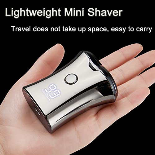 Electric Mini Travel Shaver For Men - Pocket Size Washable Electronic Razor - Mens Rechargeable Portable Cordless Shaving Face Beard - Wet & Dry Rotary Electrical Shave (Silver) #TOP5
