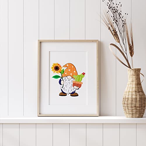 Image of Nuberlic Sunflower Embroidery Kit for Beginners, Full Set of Stamped Gnome Cross Stitch Kit for Adults Including Threads, Hoops and Instruction