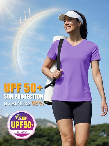 Image of MAGCOMSEN Women's Short Sleeve T-Shirt Quick Dry Athletic Tee Shirt Running Workout Yoga Top Tee Performance Shirts