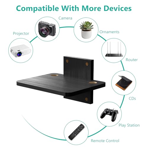 Image of WALI Floating TV Shelf, 1 Tier Projector Shelf for DVD Players, Routers, Game Consoles, Cable Boxes, Living Room Decor Accessories, Wall Mount Shelves Holds Up to 22lbs (CS201NB), 1-Shelf, Black
