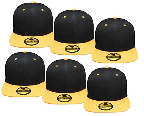 Image of Gelante Plain Blank Flat Brim Adjustable Snapback Baseball Caps LOT 6 Pack