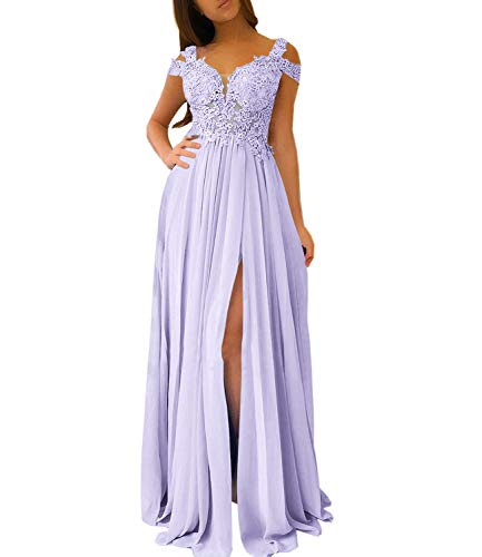Women's Bridesmaid Dress Appliqued Long Chiffon Formal Party Prom Gowns with Side Split