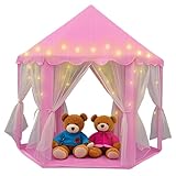 Juliful Unic Princess Play Tent for Girls with 20-ft Star Light String – Large Pink Castle Playhouse Toy for Kids, Indoor & Outdoor, Perfect Birthday for Children, 55'×53' (D×H)