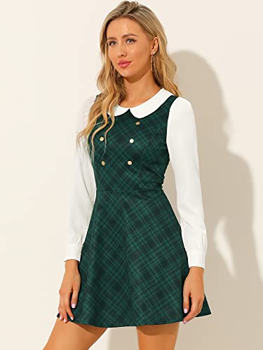 Image of Allegra K Women's Peter Pan Collar Contrast Color Button Decor A-Line Preppy Plaid Mini Dress