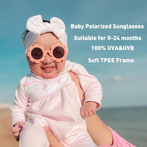 Baby Polarizrd Sunglasses with Strap Flexible Bendable Sun Flower Glasses for Newborn Infant Age 0-24 Months3