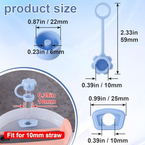 Image of HINZIC 3 Sets Spill Stoppers for 40oz Stanley Quencher H2.0, Pink Blue White Straw Cover Cap 10mm, Silicone Square Leak Proof Lid and Round Lid Spill Plug, Drinking Cup Accessories