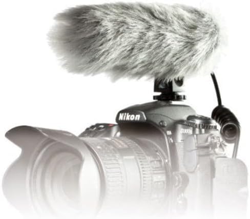 Audio-Technica PRO24CM microphone mounted on a camera with a furry wind muff.