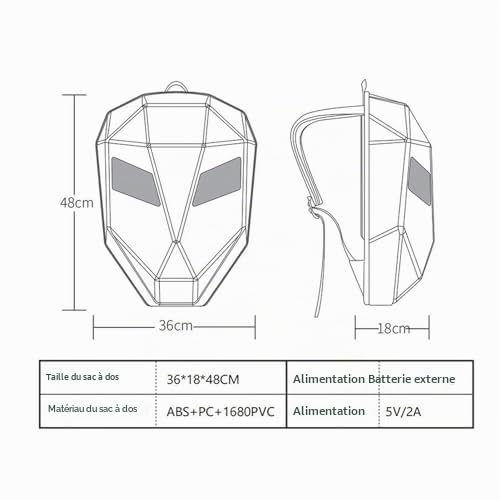 Ejoyous Sac à Dos avec Yeux LED, Sac à Dos de Moto étanche 3D Coque Rigide APP écran Couleur Programmable Sac à Dos de Moto Sac à Dos D'équitation