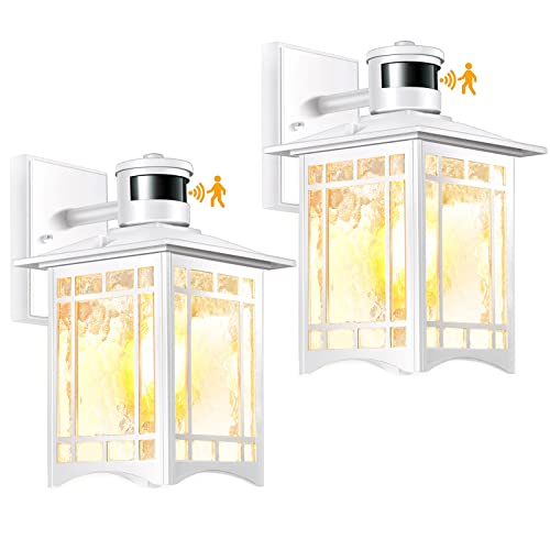 Xangqan 2 Pack White Motion Sensor Outdoor Wall Lights, Dusk To Dawn Lighting, Modern Led Exterior Light Fixture, Outside Wall Mount Lantern For Porch, Anti-Rust Outdoor Wall Sconce For House Garage #TOP5