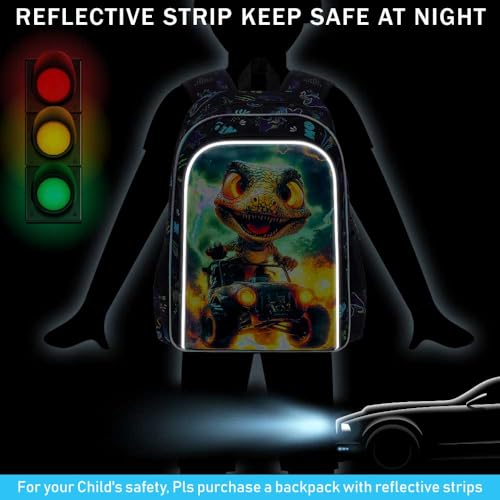 Image of 16 inch Dinosaur Backpack for Boy, 3Pcs Truck Bookbag with Lunch Box, Kids School Backpacks for Elementary Preschool Kindergarten (Black)
