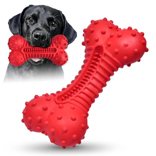 Image of Dog Toys for Aggressive Chewers, Dog Chew Toys for Medium Large Dogs, Durable Natural Rubber Dog Toys with Bacon Flavor, Indestructible Dog Toy, Red